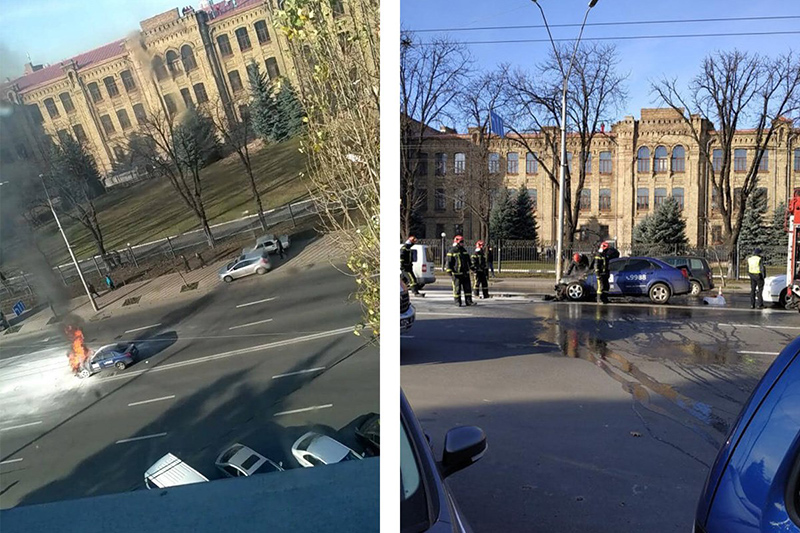 В Киеве в Соломенке на ходу загорелся автомобиль такси Uber
