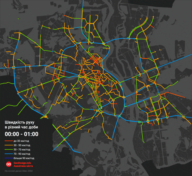 Как избежать пробок в Киеве. Визуализация трафика на основании данных о перемещении такси Uber